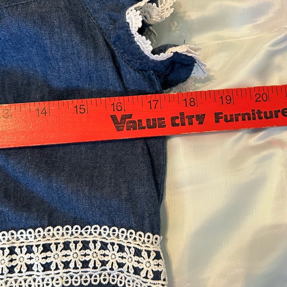 Disney’s Beauty And The Beast Belle Blue Jean Ruffle Empire Waist‎ Dress, Large - Picture 4 of 5
